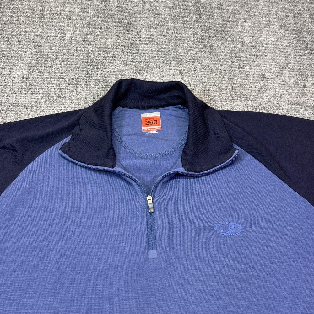 Icebreaker Bodyfit 260 Pullover Mens XL Blue 1/4 Zip Merino Wool Base Layer